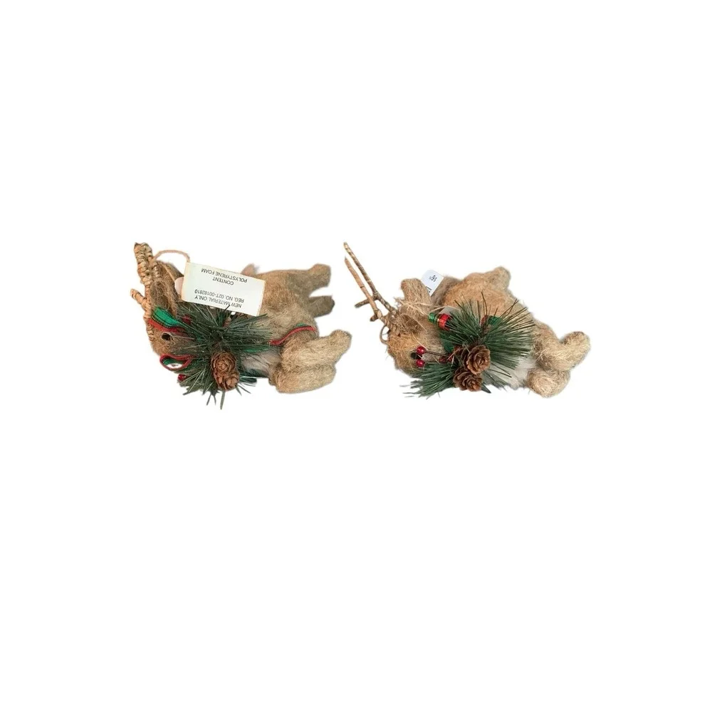 2 Pier 1 One Natural Wilderness Deer Christmas Holiday Hanging Ornaments 5.5x5in